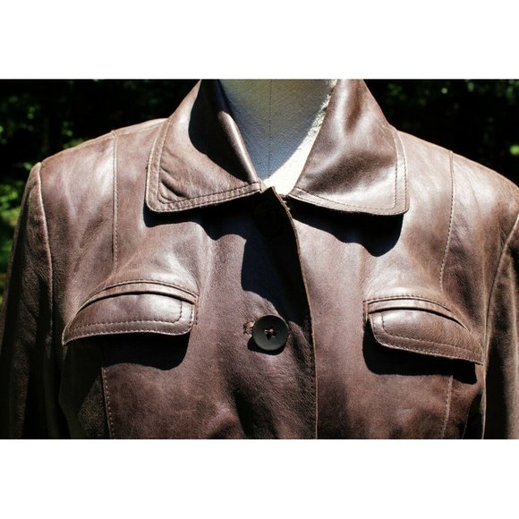 John Carlisle Vtg-look Leather Coat Long Womens Lg Steampunk Cosplay Brown Aged - Picture 3 of 12